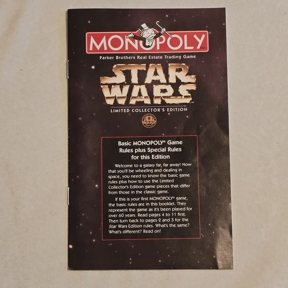Star Wars Monopoly 1996 collectors edition rule book